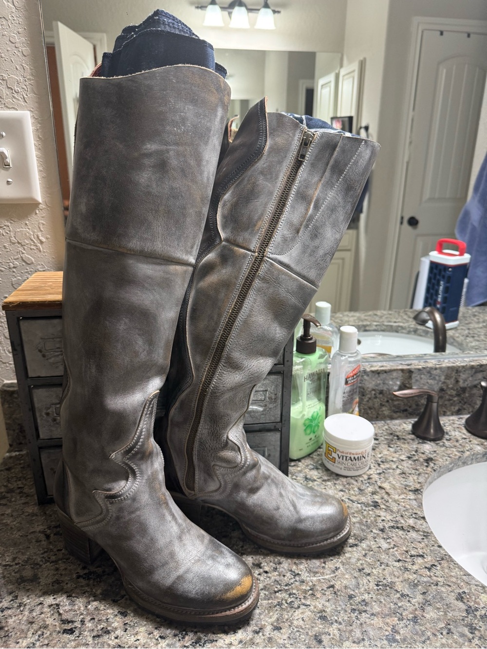 Freebird by Steven Gray Distressed Leather Knee-High Heeled Boots